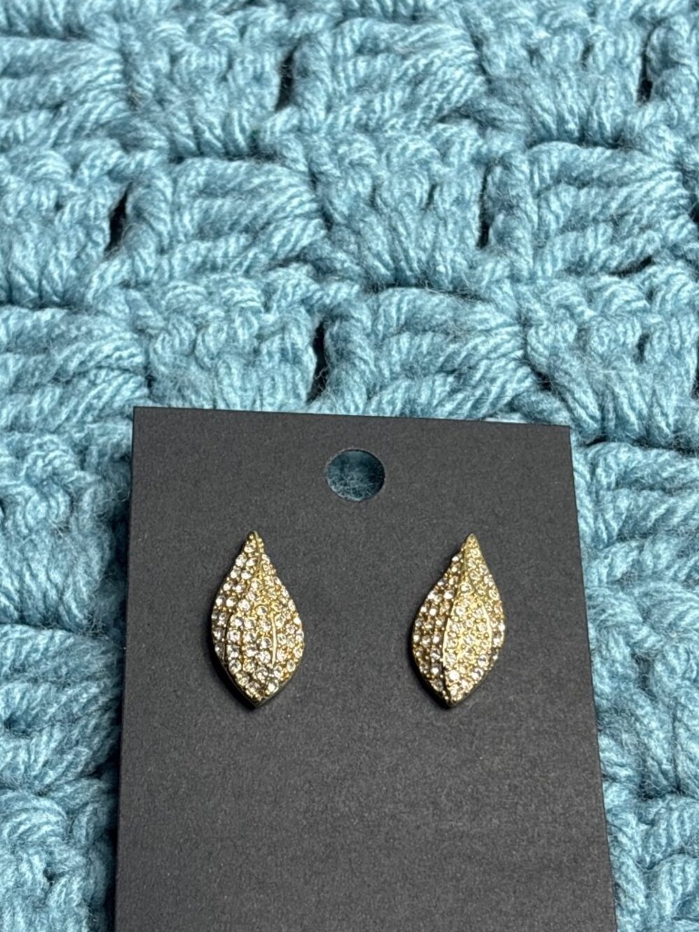 Vintage AV Signed Goldtone Clear Rhinestone Pave Stud Earrings 0.75 inch